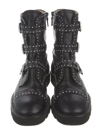 Stuart Weitzman Leather Studded Accents Combat Boots