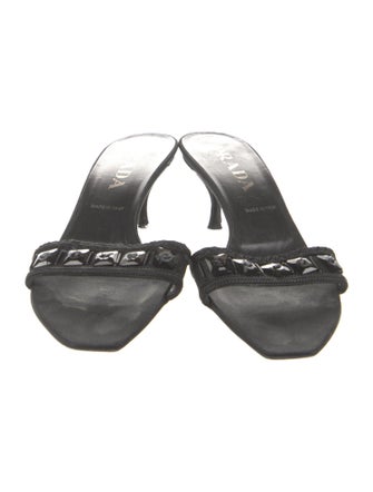 Prada Satin Crystal Embellishments Slides