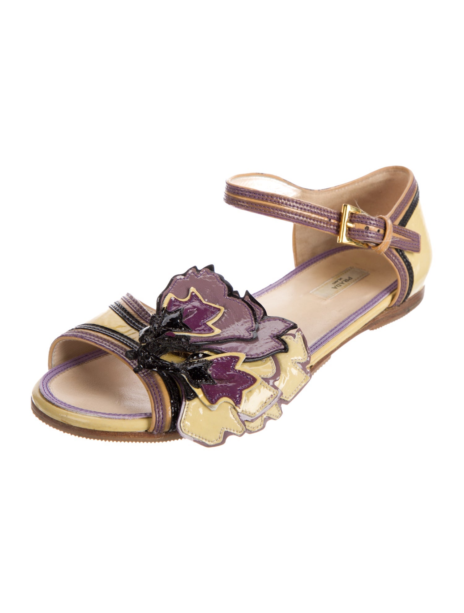 Prada Patent Leather Colorblock Pattern Sandals