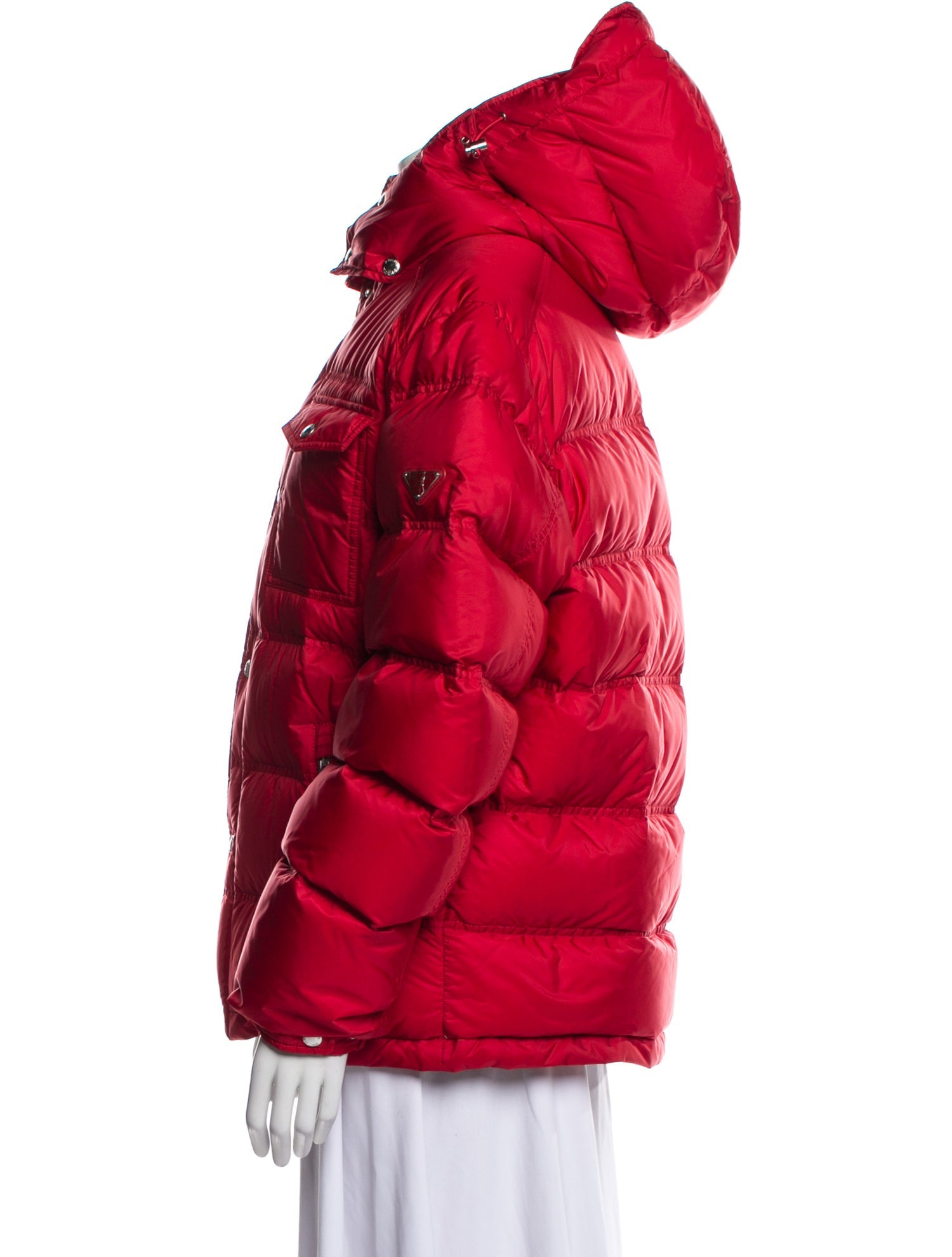 Prada 2021 Enameled Metal Triangle Puffer Coat