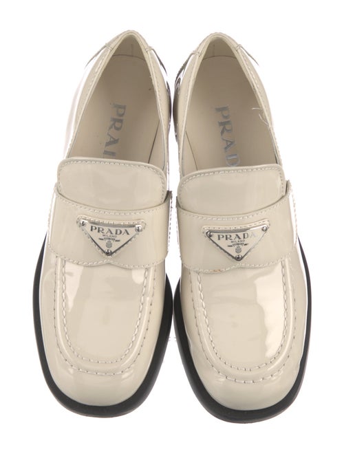 Prada Enameled Metal Triangle Patent Leather Loafers