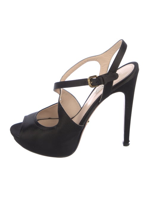 Prada Enameled Metal Triangle Satin T-Strap Pumps
