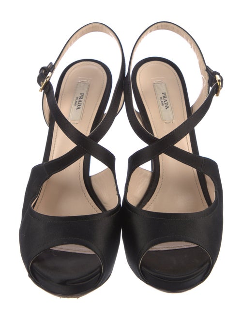 Prada Enameled Metal Triangle Satin T-Strap Pumps