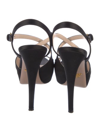 Prada Enameled Metal Triangle Satin T-Strap Pumps