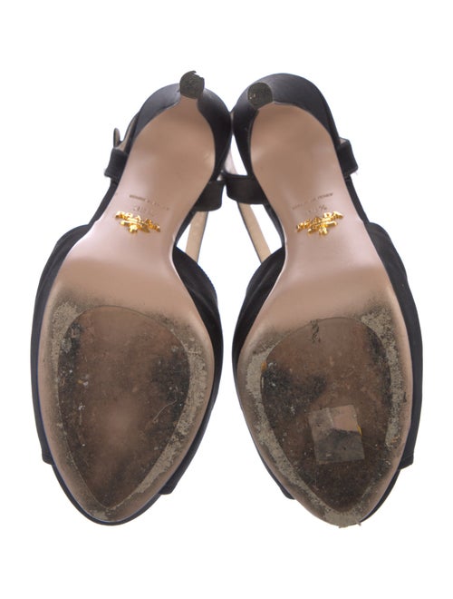 Prada Enameled Metal Triangle Satin T-Strap Pumps