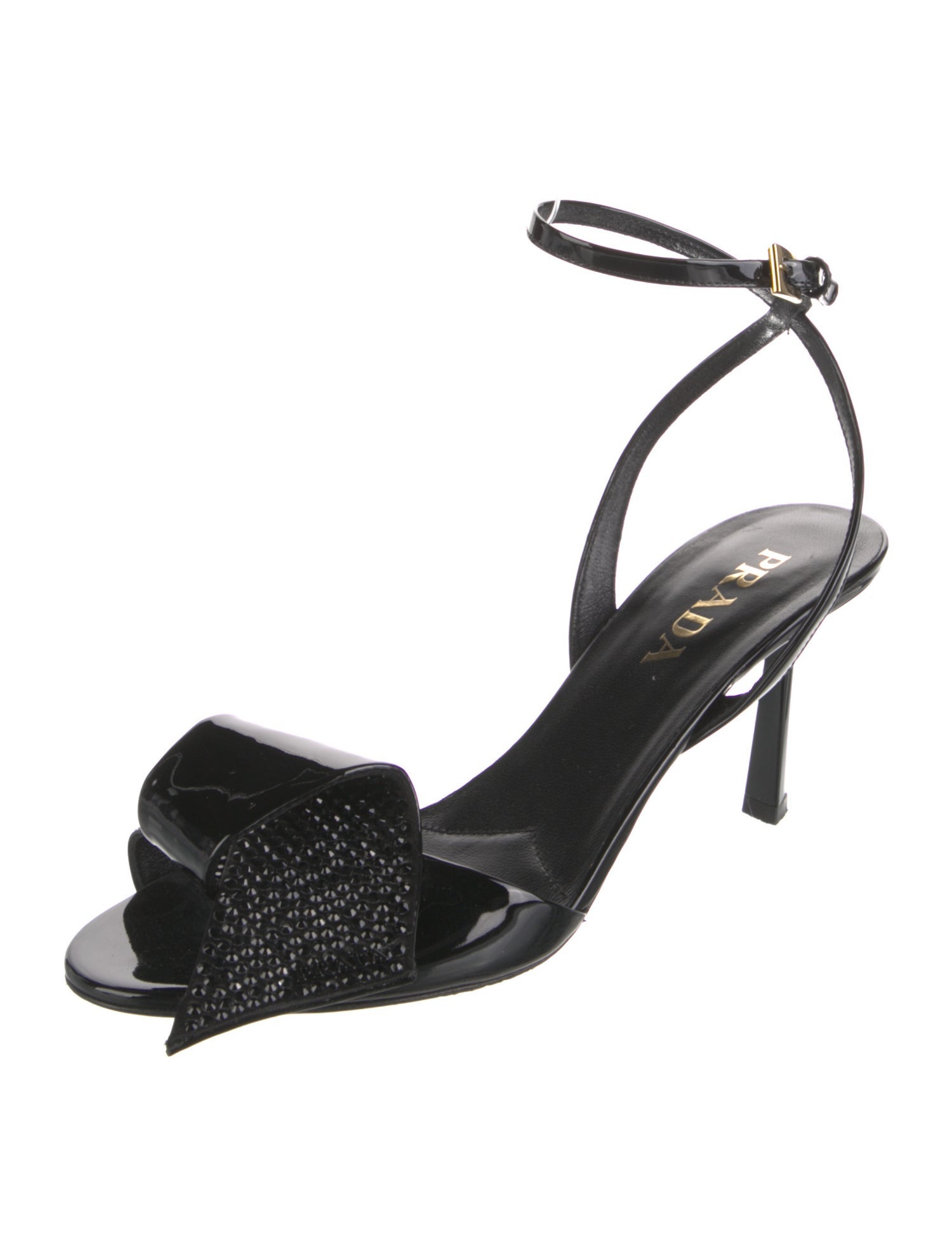 Prada Patent Leather Crystal Embellishments Sandals