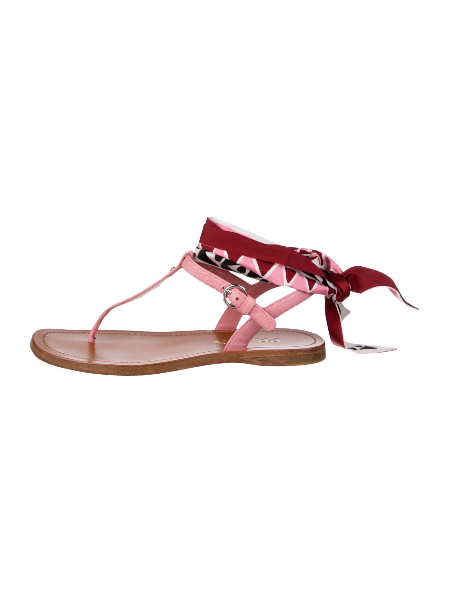 Prada Leather Printed T-Strap Sandals