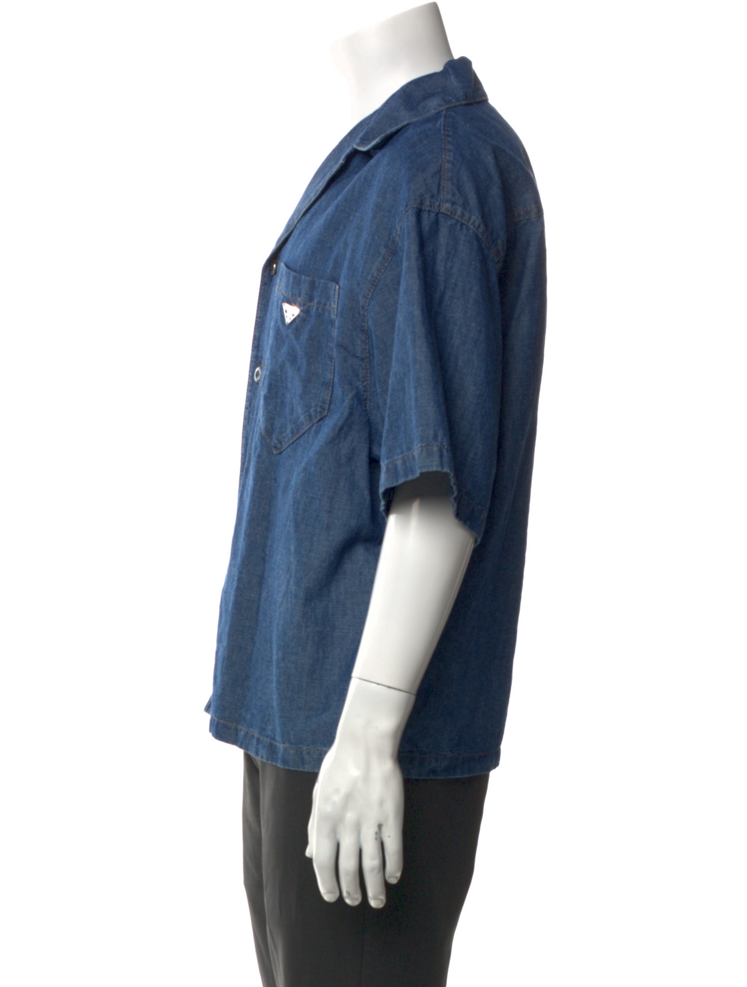 Prada 2024 Enameled Metal Triangle Denim Shirt