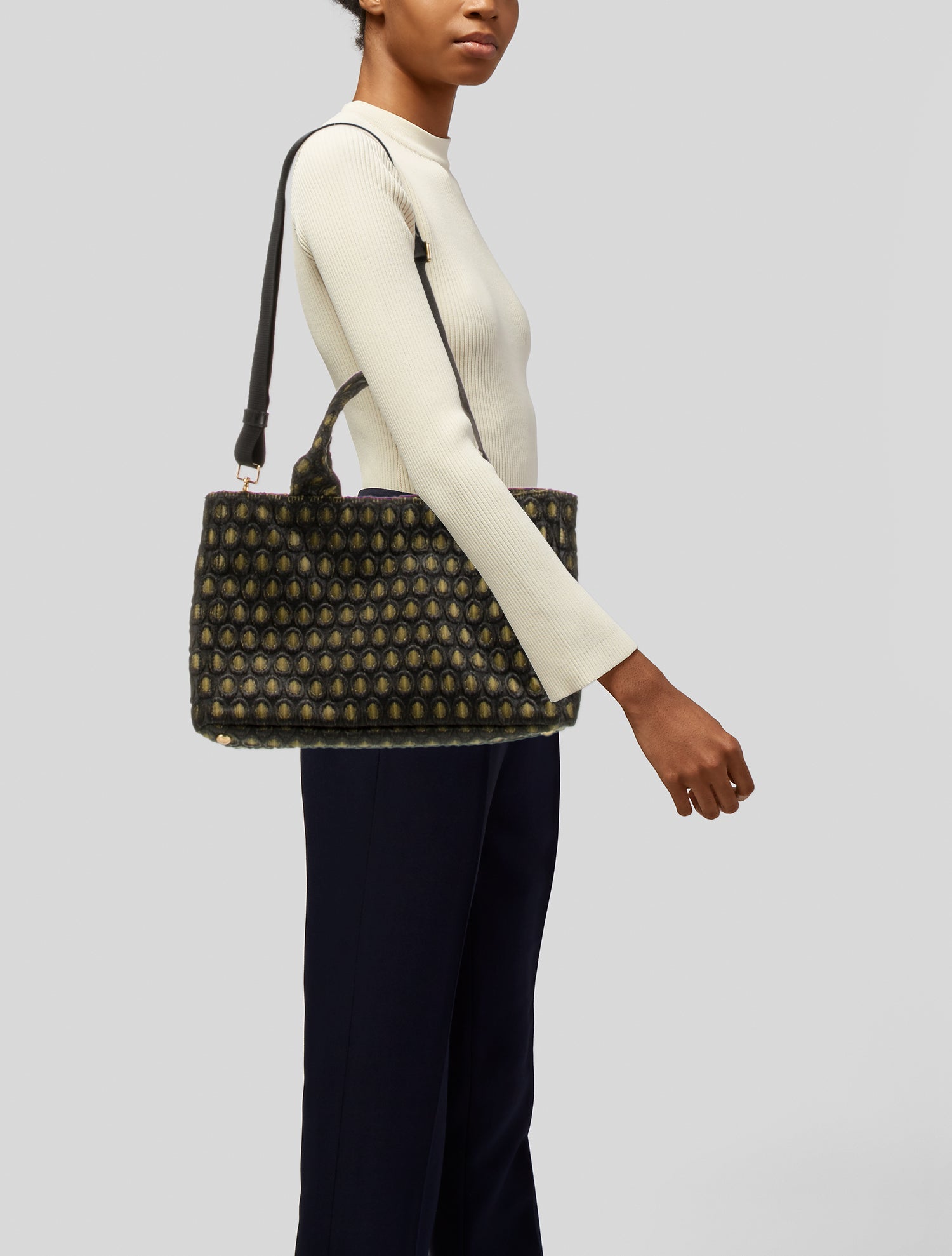 Prada Enameled Metal Triangle Broccato