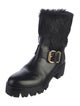 Prada Leather Fur Trim Moto Boots