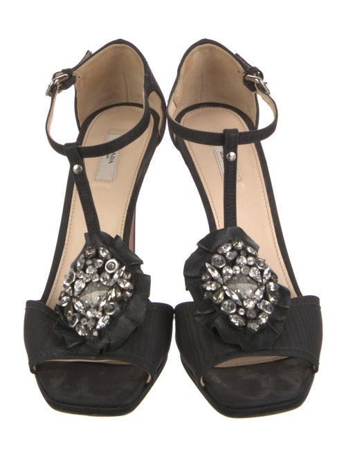 Prada Satin Crystal Embellishments T-Strap Sandals