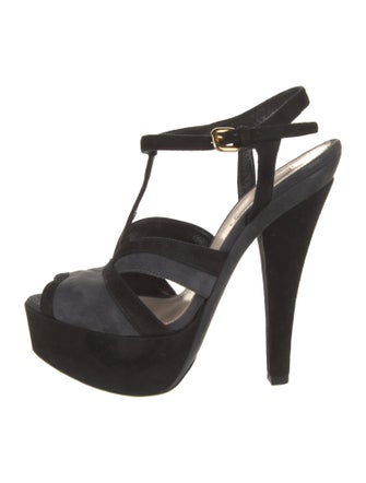 Prada Suede Cutout Accent T-Strap Sandals