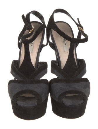 Prada Suede Cutout Accent T-Strap Sandals