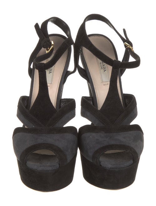 Prada Suede Cutout Accent T-Strap Sandals