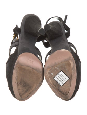 Prada Suede Cutout Accent T-Strap Sandals