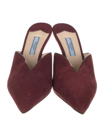 Prada Suede Leather Trim Embellishment Mules