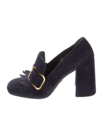 Prada Suede Fringe Trim Accent Pumps