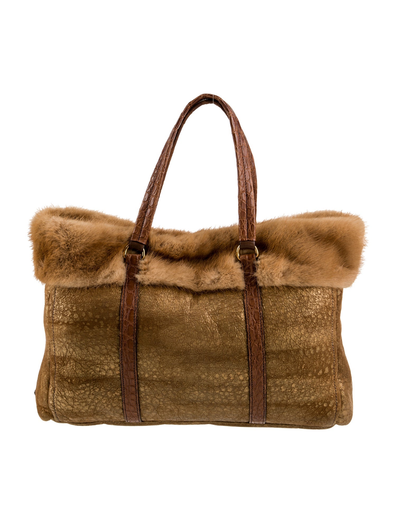 Prada Enameled Metal Triangle Weekender Bag