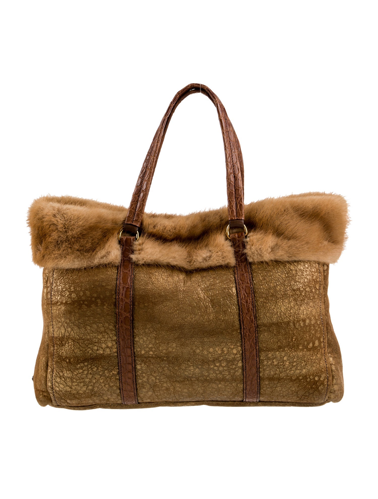 Prada Enameled Metal Triangle Weekender Bag