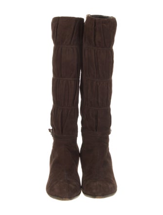 Prada Suede Ruffle Embellishment Riding Boots