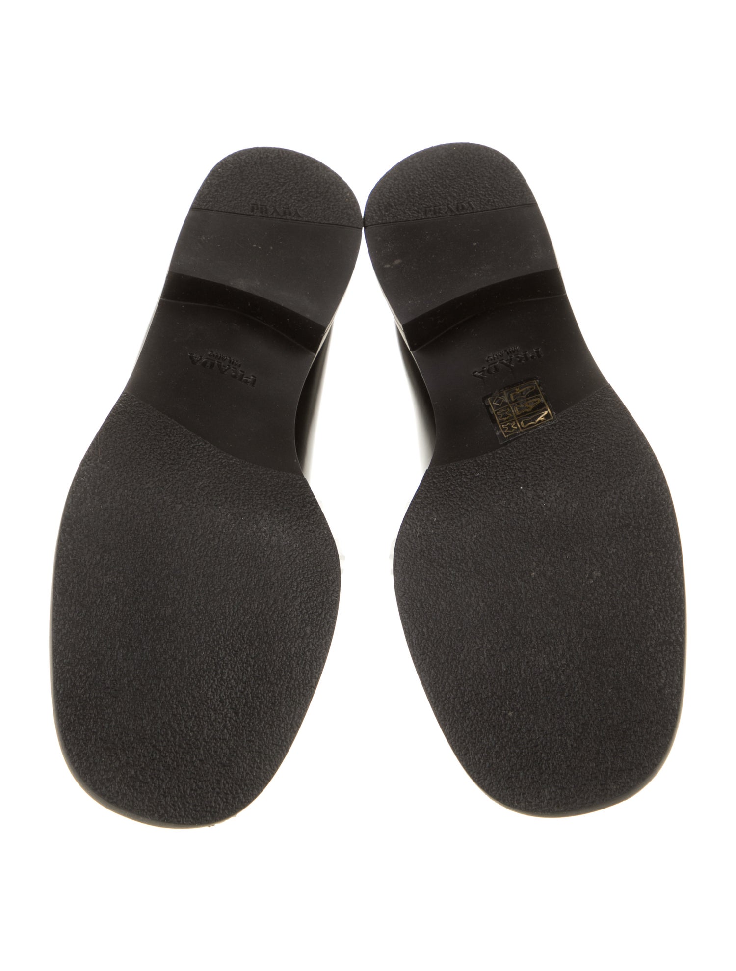 Prada Enameled Metal Triangle Leather Loafers