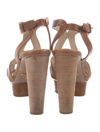 Prada Leather Whipstitch Trim T-Strap Sandals