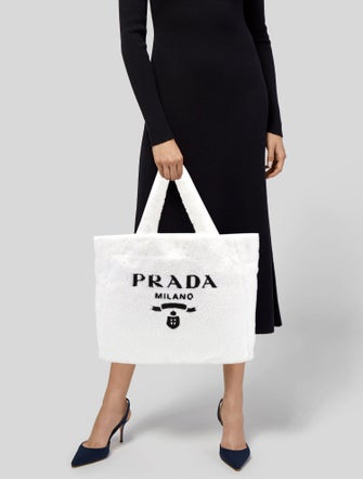 Prada Enameled Metal Triangle Spugna Tote