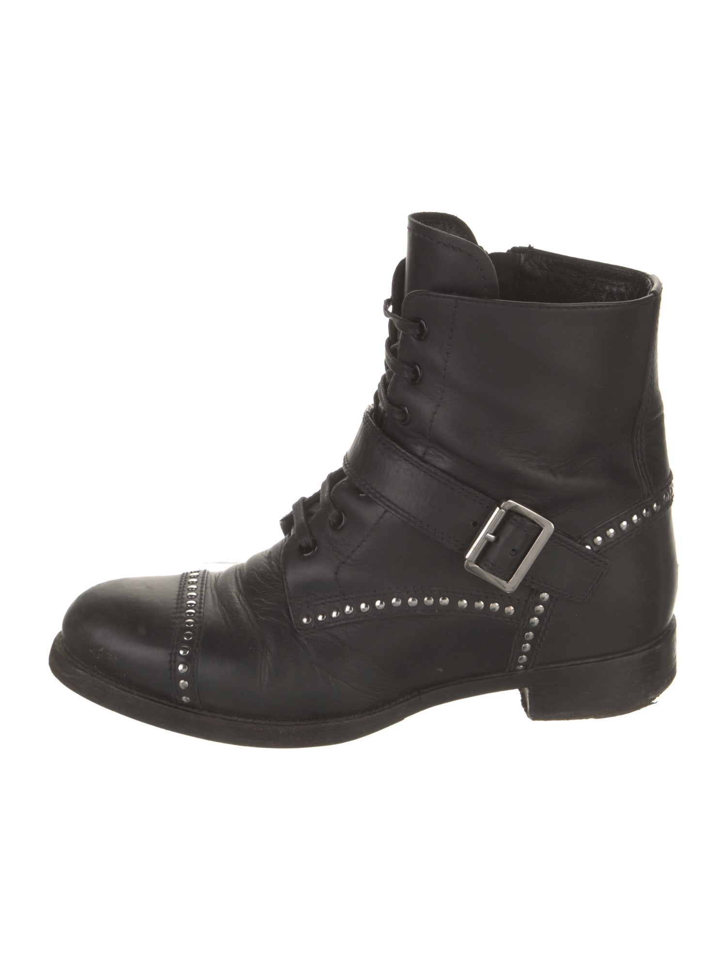 Prada Leather Studded Accents Combat Boots