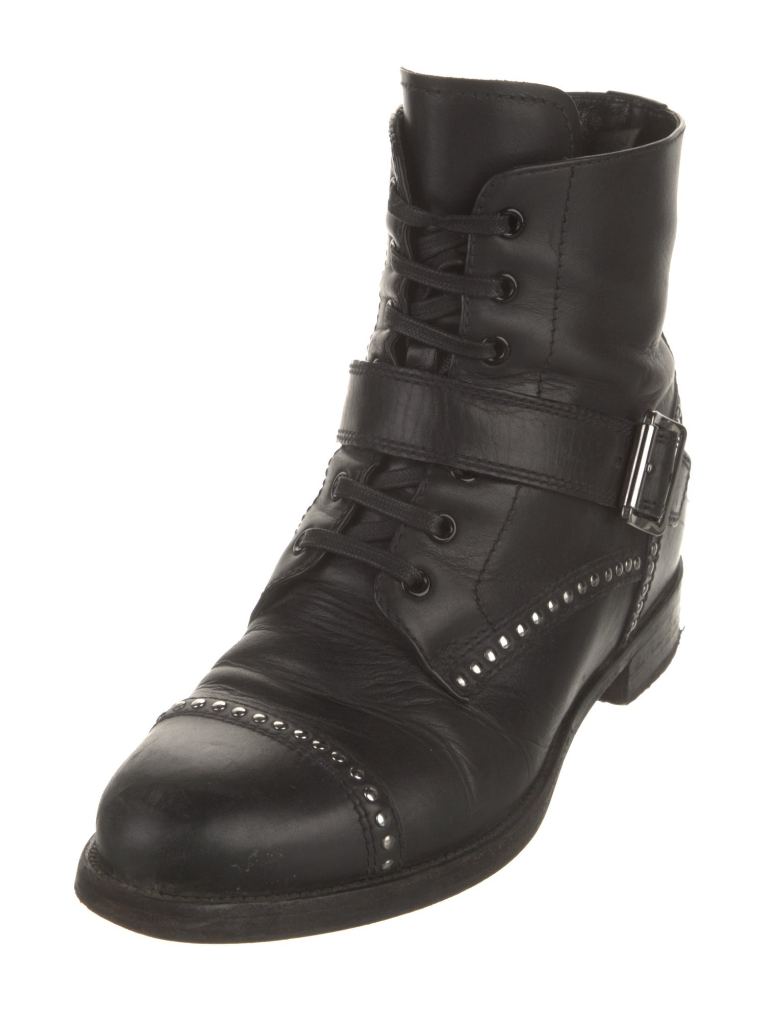 Prada Leather Studded Accents Combat Boots