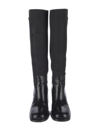 Prada Enameled Metal Triangle Boots