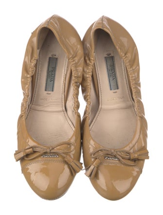 Prada Patent Leather Bow Accents Ballet Flats