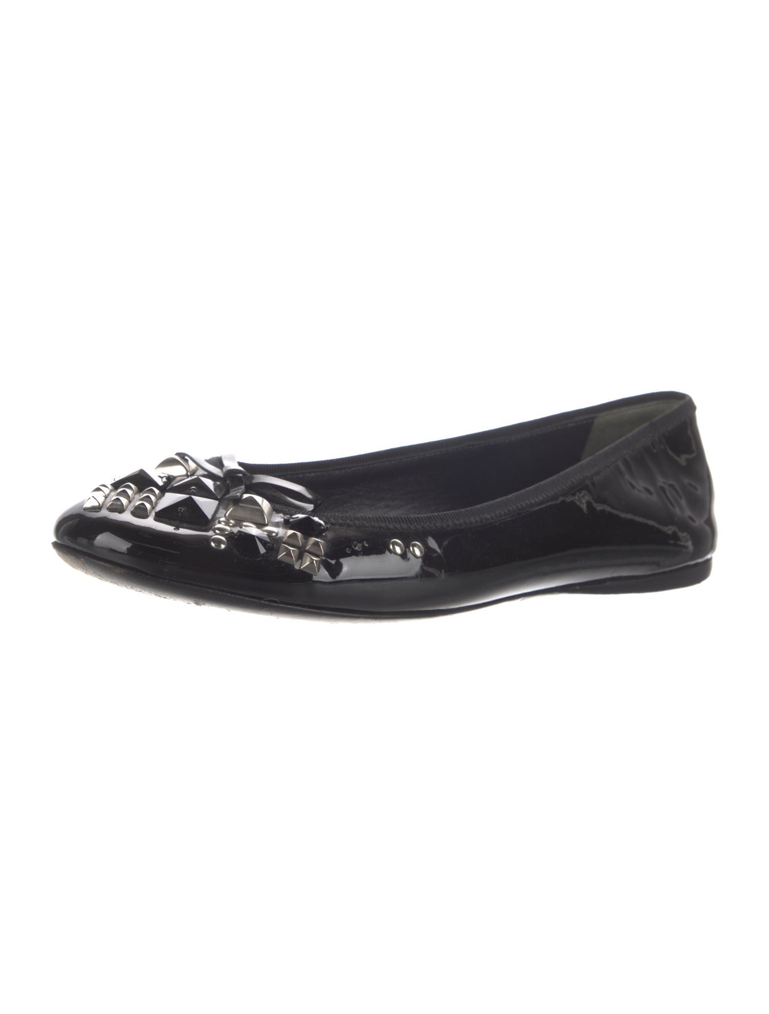 Prada Patent Leather Bow Accents Ballet Flats
