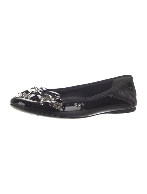 Prada Patent Leather Bow Accents Ballet Flats