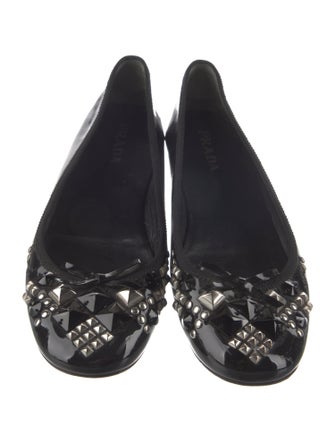 Prada Patent Leather Bow Accents Ballet Flats