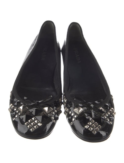 Prada Patent Leather Bow Accents Ballet Flats