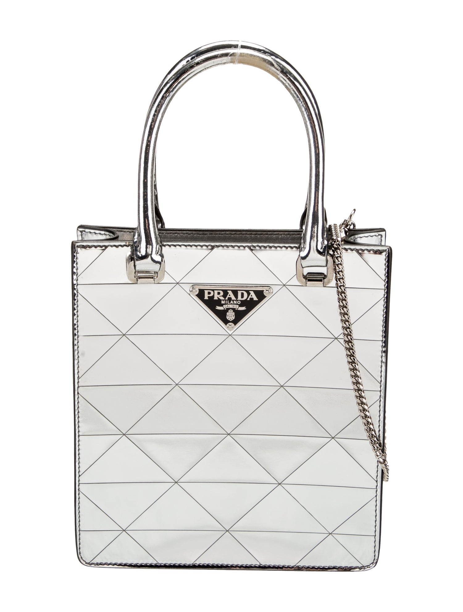 Prada Enameled Metal Triangle Top Handle Bag