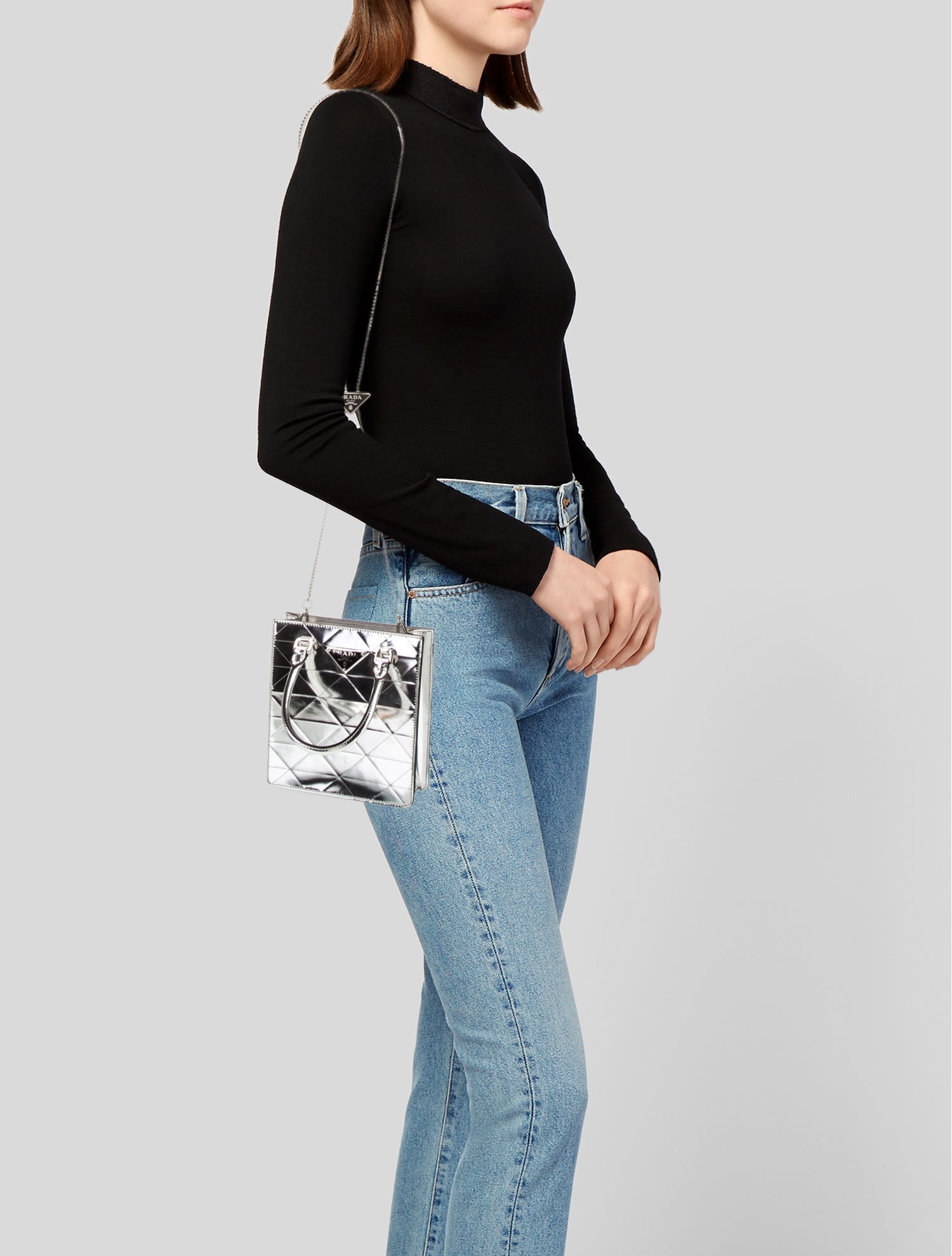 Prada Enameled Metal Triangle Top Handle Bag