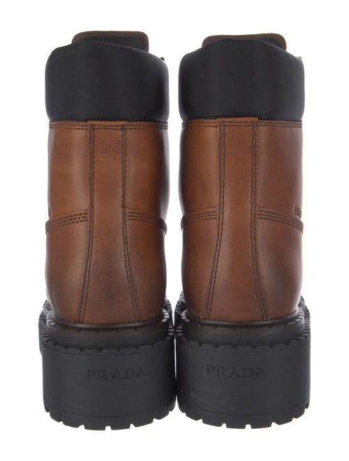Prada Enameled Metal Triangle Leather Combat Boots