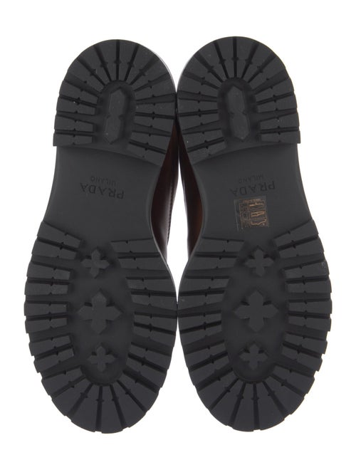 Prada Enameled Metal Triangle Leather Combat Boots