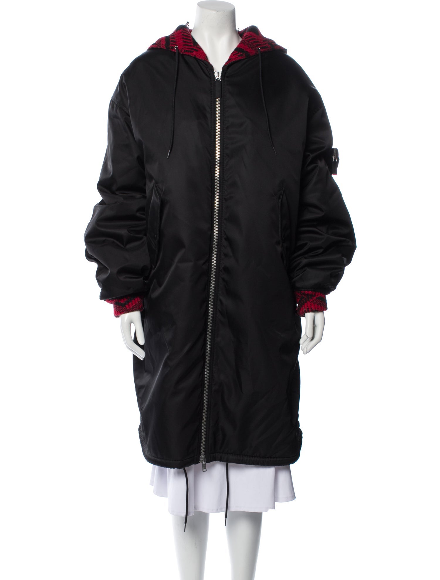 Prada 2021 Enameled Metal Triangle Puffer Coat