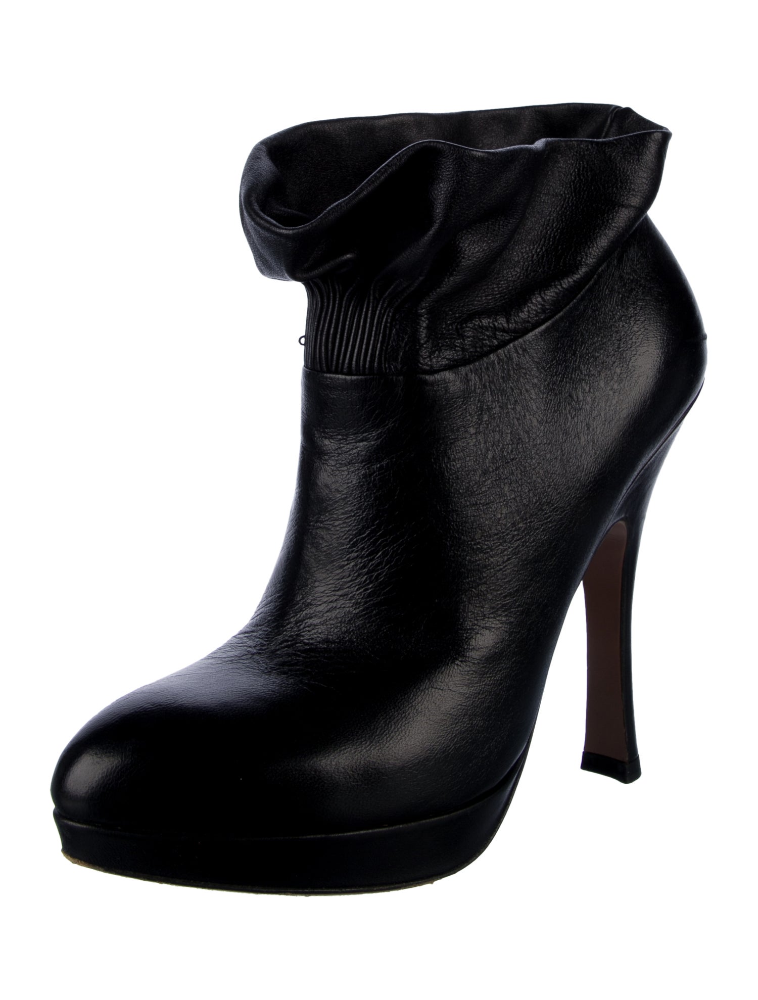 Prada Leather Ruffle Embellishment Lace-Up Boots