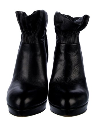 Prada Leather Ruffle Embellishment Lace-Up Boots