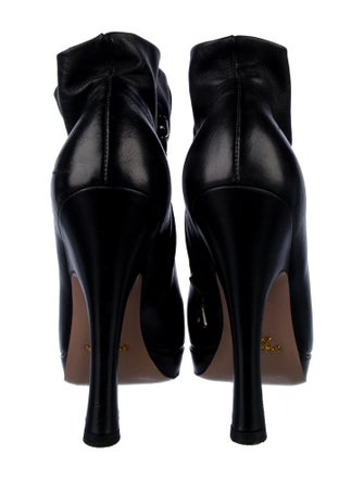 Prada Leather Ruffle Embellishment Lace-Up Boots