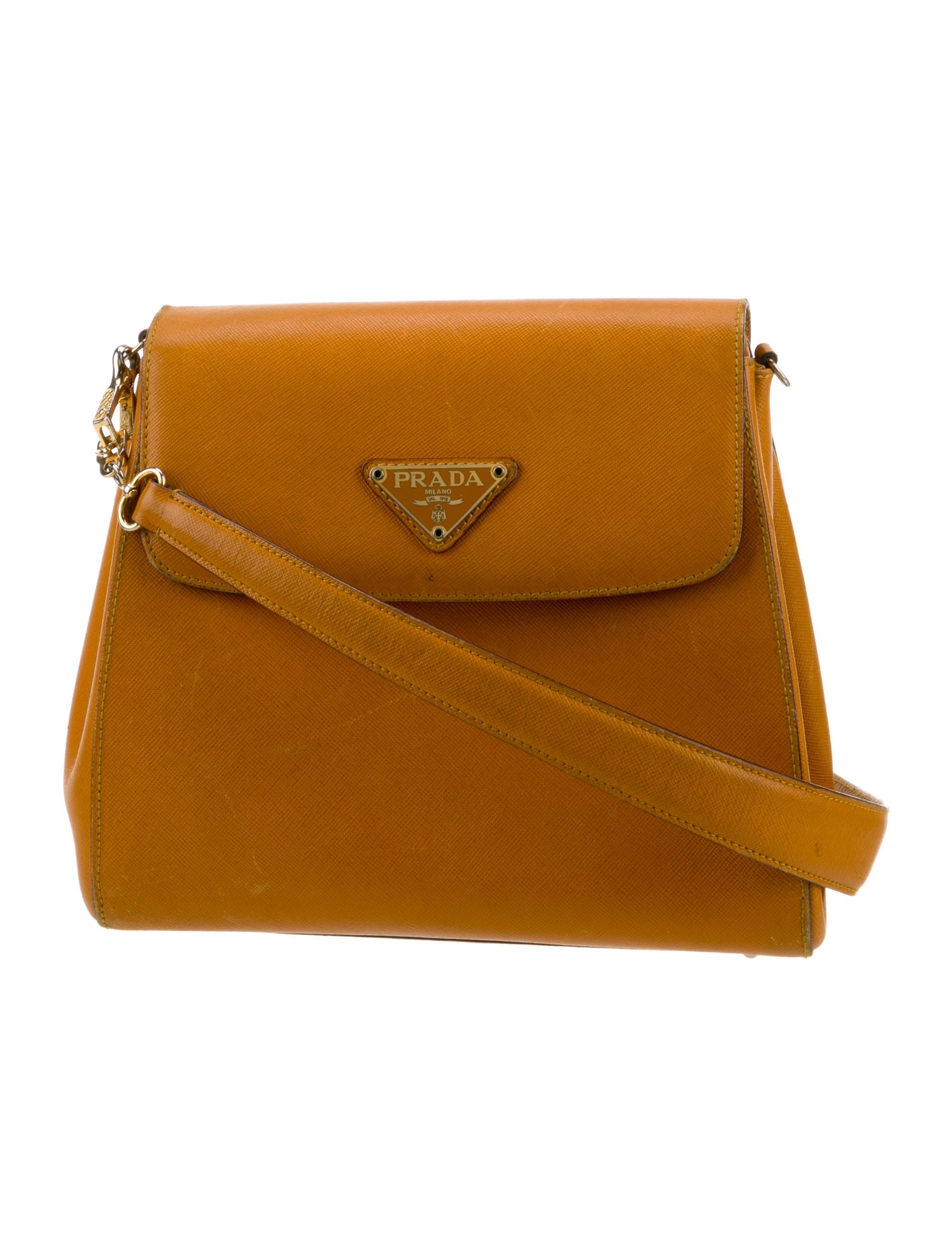 Prada Enameled Metal Triangle Crossbody Bag