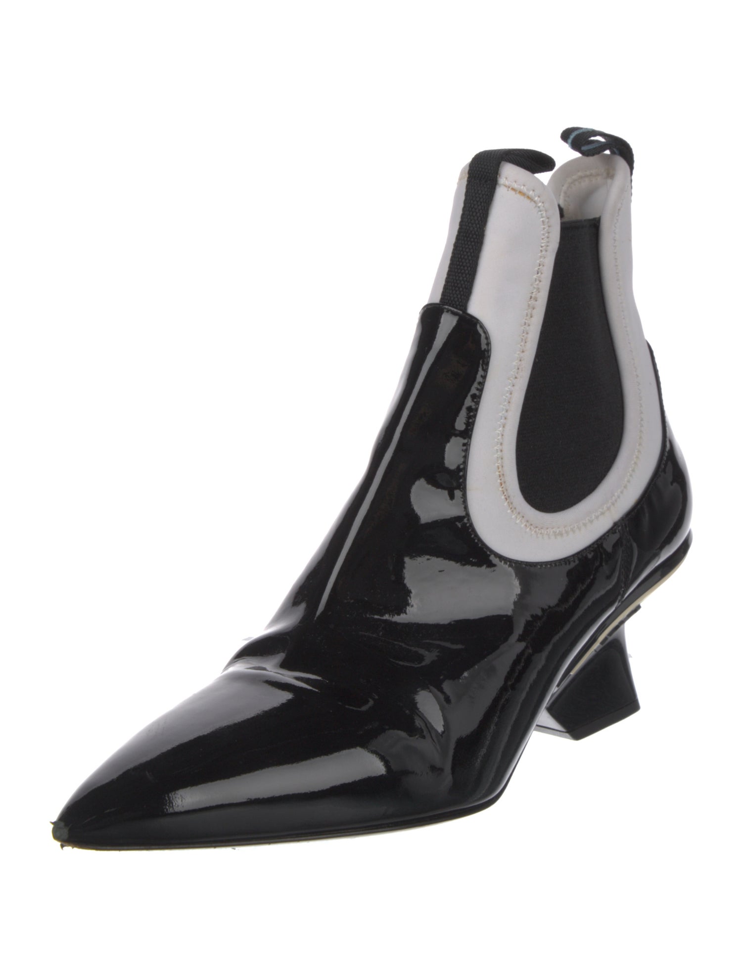 Prada Patent Leather Colorblock Pattern Chelsea Boots