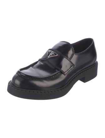Prada Enameled Metal Triangle Leather Oxfords