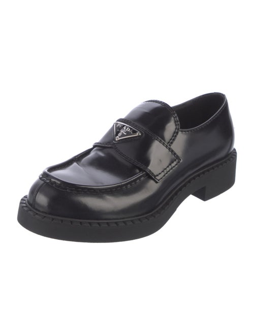 Prada Enameled Metal Triangle Leather Oxfords