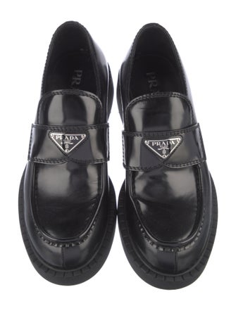 Prada Enameled Metal Triangle Leather Oxfords
