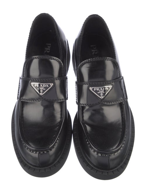 Prada Enameled Metal Triangle Leather Oxfords