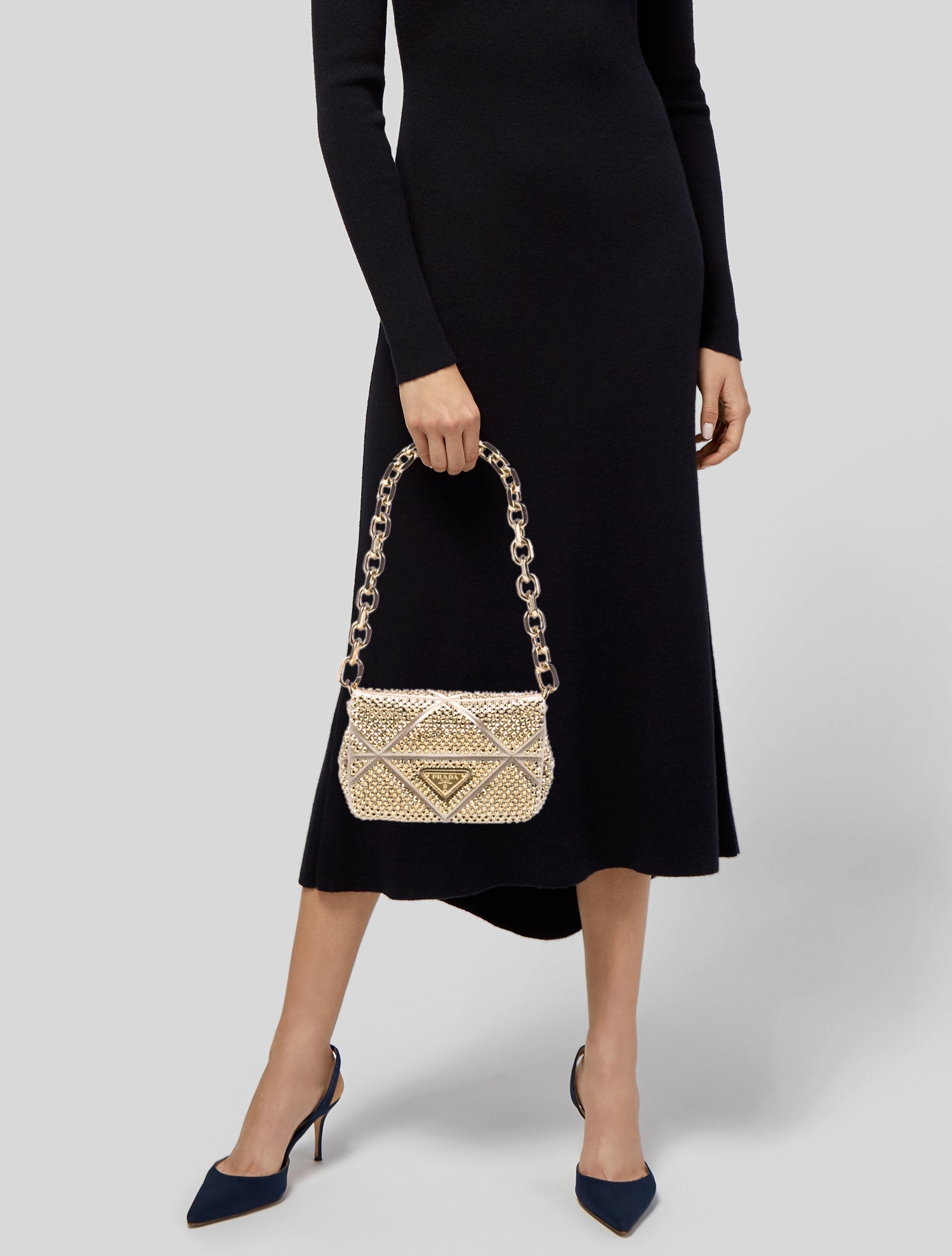 Prada Enameled Metal Triangle Shoulder Bag